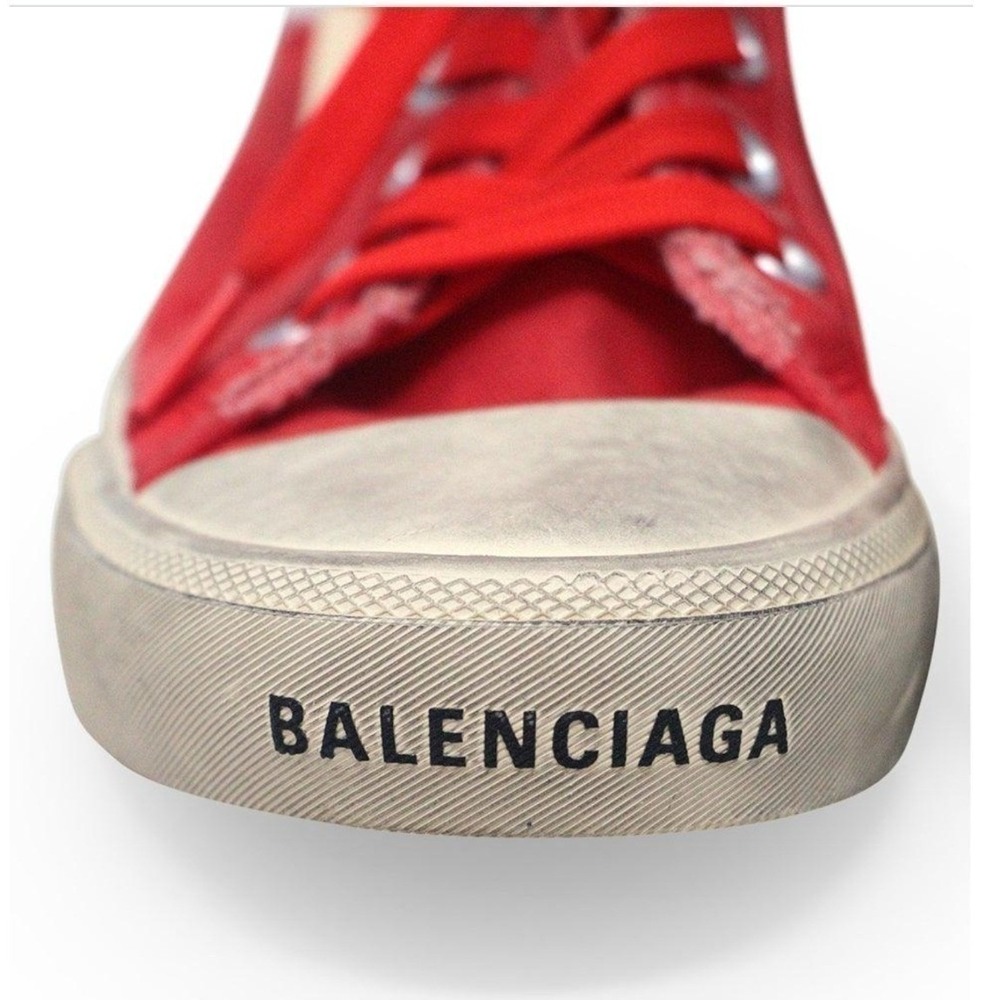 BALENCIAGA Womens Red Paris Canvas Mule Sneakers Sz 37 Distressed Streetwear Y2K - Picture 4 of 16